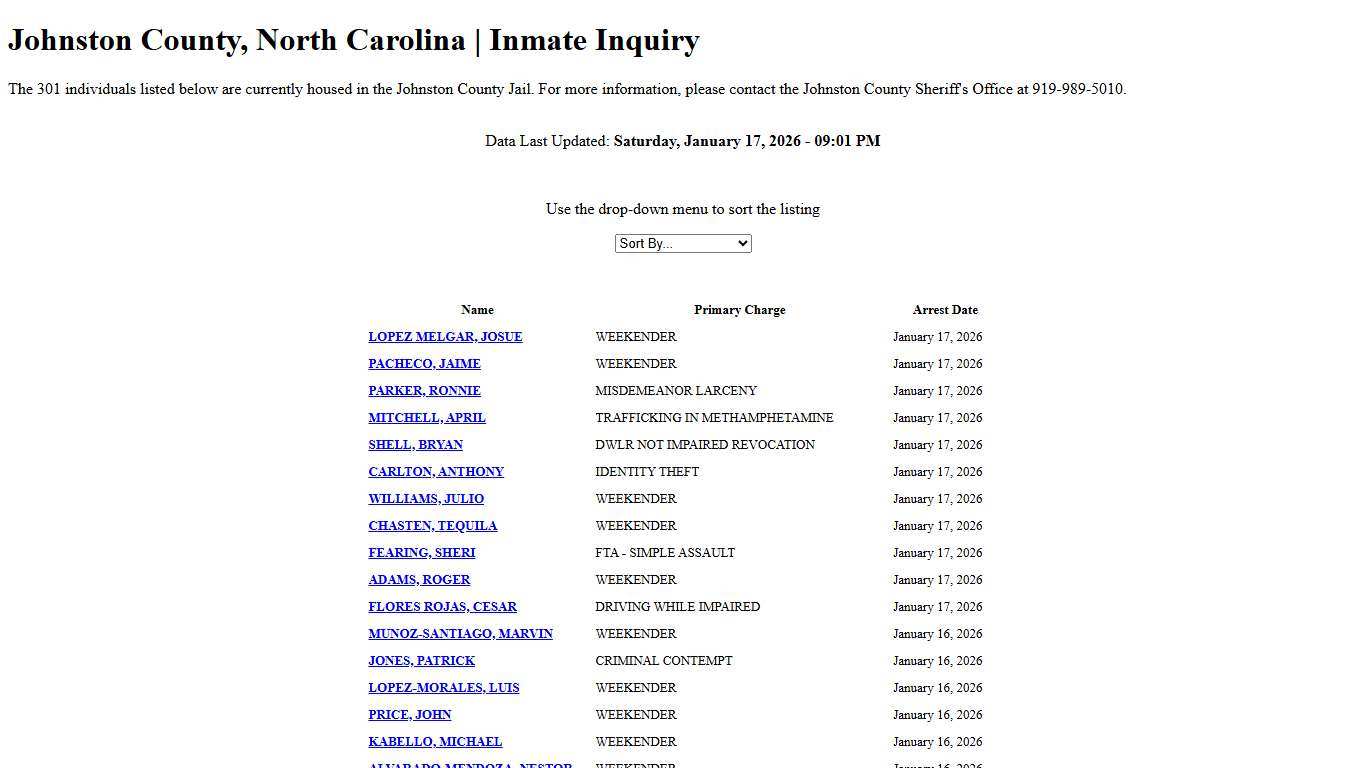 Johnston County, North Carolina | Inmate Inquiry