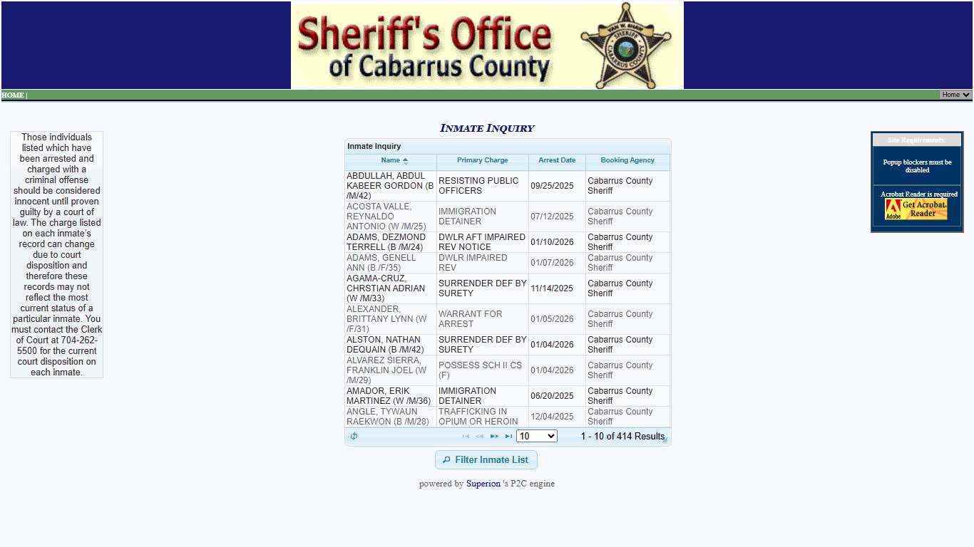 Cabarrus Sheriff Office P2C - provided by OSSI